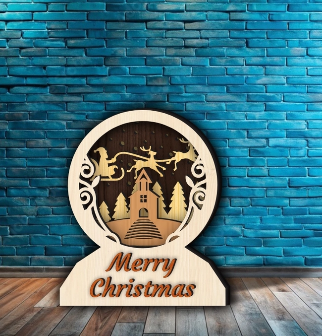 3D Christmas Santa Sleigh Snow Globe E0024449 file cdr and dxf pdf free vector download for laser cut