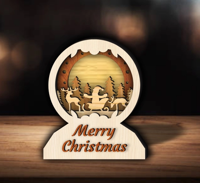 3D Christmas Santa Sleigh Snow Globe E0024451 file cdr and dxf pdf free vector download for laser cut