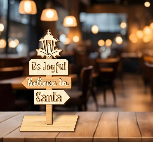 Be Joyful Believe In Santa Christmas Wooden Sign E0024412 file cdr and dxf pdf free vector download for laser cut