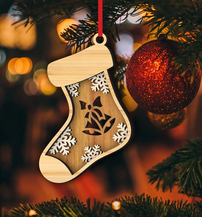 Bell Stocking Ornament E0024501 file cdr and dxf pdf free vector download for laser cut