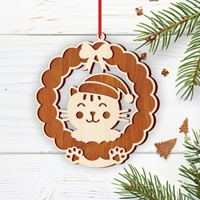 Cat Christmas Ornament E0024503 file cdr and dxf pdf free vector download for laser cut