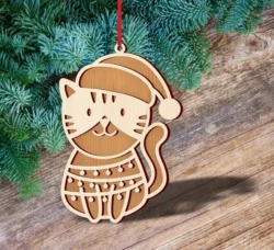 Cat Christmas Ornament E0024508 file cdr and dxf pdf free vector download for laser cut