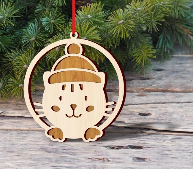 Cat Christmas Ornament E0024509 file cdr and dxf pdf free vector download for laser cut