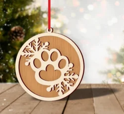 Cat Paw With Snowflake Christmas Ornament E0024510 file cdr and dxf pdf free vector download for laser cut
