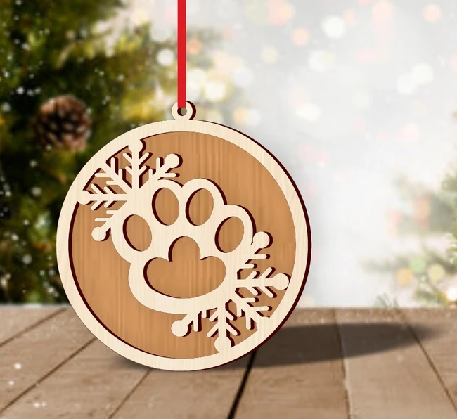 Cat Paw With Snowflake Christmas Ornament E0024510 file cdr and dxf pdf free vector download for laser cut