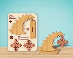 Christmas Card With Pine Tree And Snowflake E0024478 file cdr and dxf pdf free vector download for laser cut