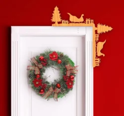 Christmas Tree And Sleigh Christmas Door Corner E0024474 file cdr and dxf pdf free vector download for laser cut