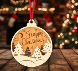 Happy Christmas Ornament E0024524 file cdr and dxf pdf free vector download for laser cut