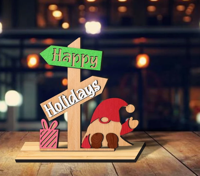 Happy Holidays Christmas Wooden Sign E0024410 file cdr and dxf pdf free vector download for laser cut