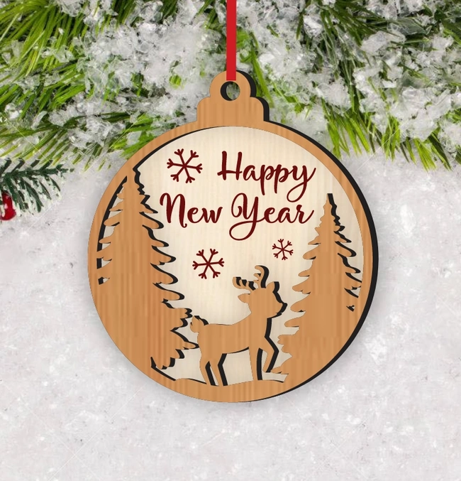 Happy New Year Christmas Ornament E0024518 file cdr and dxf pdf free vector download for laser engraving machine