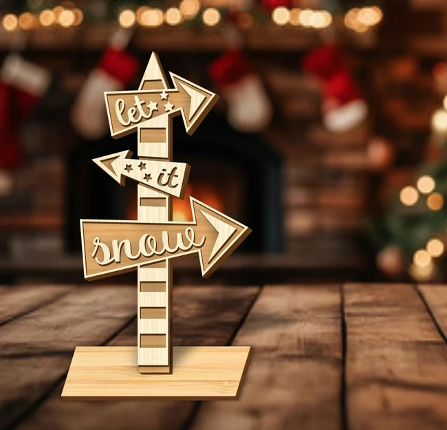 Let It Snow Christmas Wooden Sign E0024414 file cdr and dxf pdf free vector download for laser cut