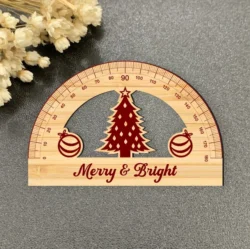 Merry & Bright Christmas Protractor Ruler E0024495 file cdr and dxf pdf free vector download for laser cut