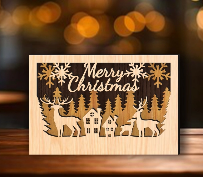 Multilayer Christmas Deer And House E0024440 file cdr and dxf pdf free vector download for laser cut