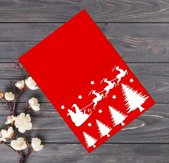Reindeer And Christmas Tree Christmas Card E0024494 file cdr and dxf pdf free vector download for laser cut