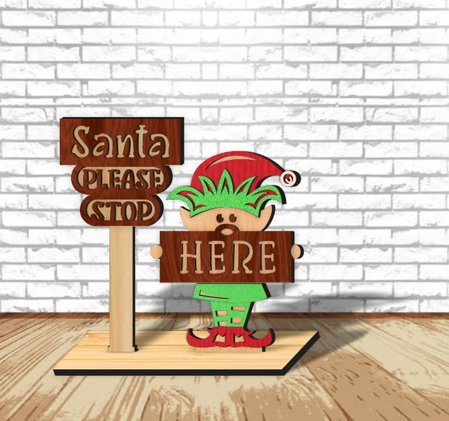 Santa Please Stop Here Helper Christmas Wooden Sign E0024416 file cdr and dxf pdf free vector download for laser cut