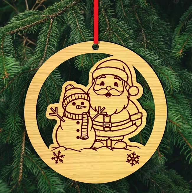 Santa and snowman Christmas ornament E0024385 file cdr and dxf pdf free vector download for laser cut