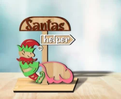 Santas Helper Christmas Wooden Sign E0024415 file cdr and dxf pdf free vector download for laser cut
