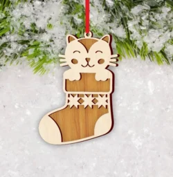 Stocking With Cat Christmas Ornament E0024506 file cdr and dxf pdf free vector download for laser cut