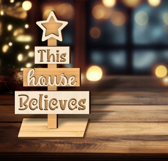 This House Believes Christmas Wooden Sign E0024413 file cdr and dxf pdf free vector download for laser cut