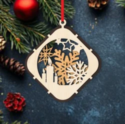 Christmas Ball Tree Decoration With Candle And Snow E0024582 file cdr and dxf pdf free vector download for laser cut