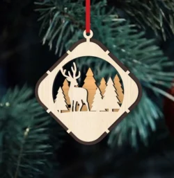 Christmas Ball Tree Decoration With Deer And Christmas Tree E0024579 file cdr and dxf pdf free vector download for laser cut