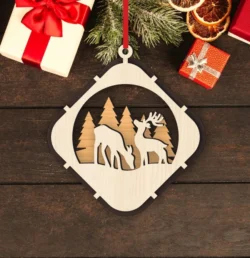 Christmas Ball Tree Decoration With Deer And Pine Tree E0024585 file cdr and dxf pdf free vector download for laser cut