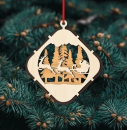 Christmas Ball Tree Decoration With Reindeer Sleigh E0024606 file cdr and dxf pdf free vector download for laser cut