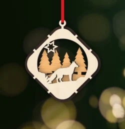 Christmas Ball Tree Decoration With Wolf And Star E0024586 file cdr and dxf pdf free vector download for laser cut