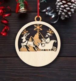 Christmas Ornament With Reindeer Sleigh E0024613 file cdr and dxf pdf free vector download for laser cut