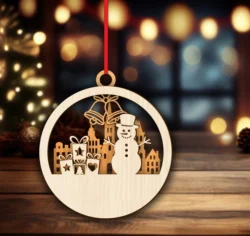Christmas Ornament With Snowman And Gift Box E0024614 file cdr and dxf pdf free vector download for laser cut