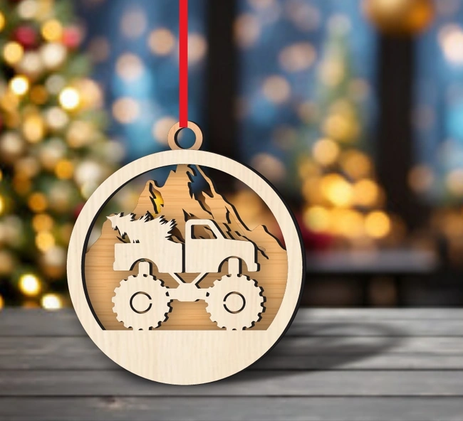 Christmas Ornament With Tree Truck E0024627 file cdr and dxf pdf free vector download for laser cutChristmas Ornament With Tree Truck E0024627 file cdr and dxf pdf free vector download for laser cut