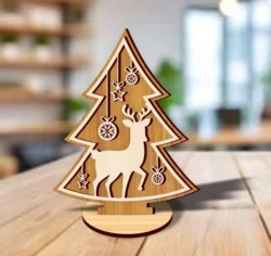 Christmas Tree With Deer E0024527 file cdr and dxf pdf free vector download for laser cut