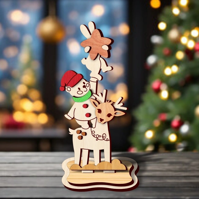 Deer And Bear With Rabbit Christmas Stacked Decoration E0024577 file cdr and dxf pdf free vector download for laser cut
