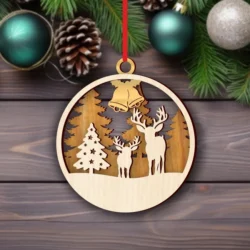 Deer And Christmas Tree Christmas Ornament E0024636 file cdr and dxf pdf free vector download for laser cut