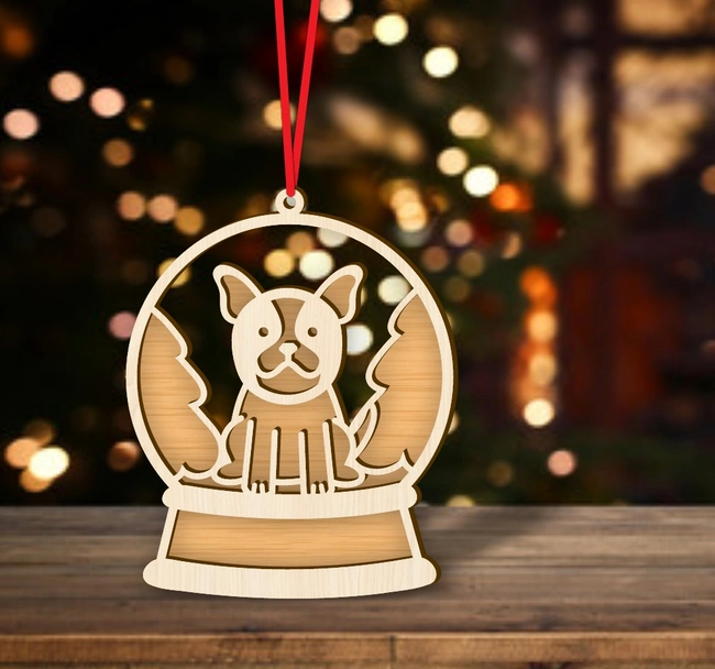 Dog Snow Globe Christmas Ornament E0024535 file cdr and dxf pdf free vector download for laser cut