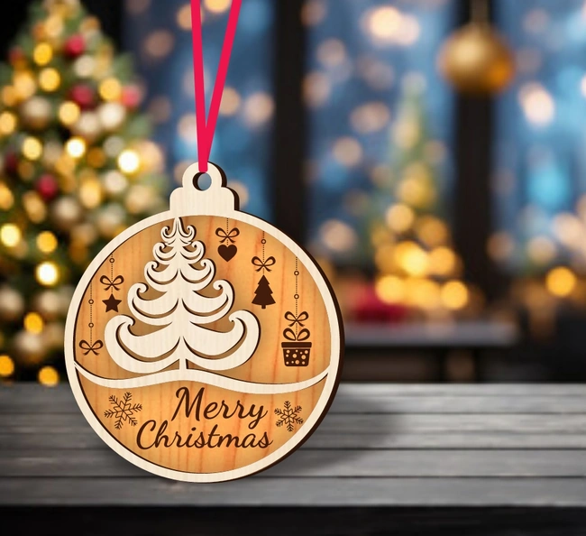 Merry Christmas Ornament E0024526 file cdr and dxf pdf free vector download for laser cut