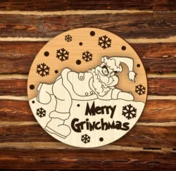 Merry Grinchmas Christmas Door Sign E0024564 file cdr and dxf pdf free vector download for laser cut