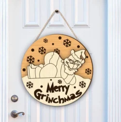 Merry Grinchmas Christmas Door Sign E0024565 file cdr and dxf pdf free vector download for laser cut