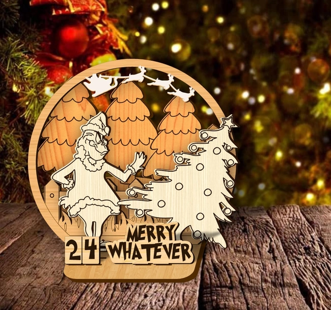 Multilayer Christmas Sign Merry Whatever E0024554 file cdr and dxf pdf free vector download for laser cut