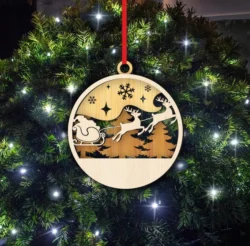 Reindeer Sleigh Christmas Ornament E0024628 file cdr and dxf pdf free vector download for laser cut