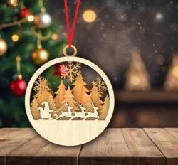 Reindeer Sleigh With Snowflake Christmas Ornament E0024550 file cdr and dxf pdf free vector download for laser cut