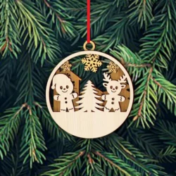 Snowman And Pine Tree Christmas Ornament E0024635 file cdr and dxf pdf free vector download for laser cut