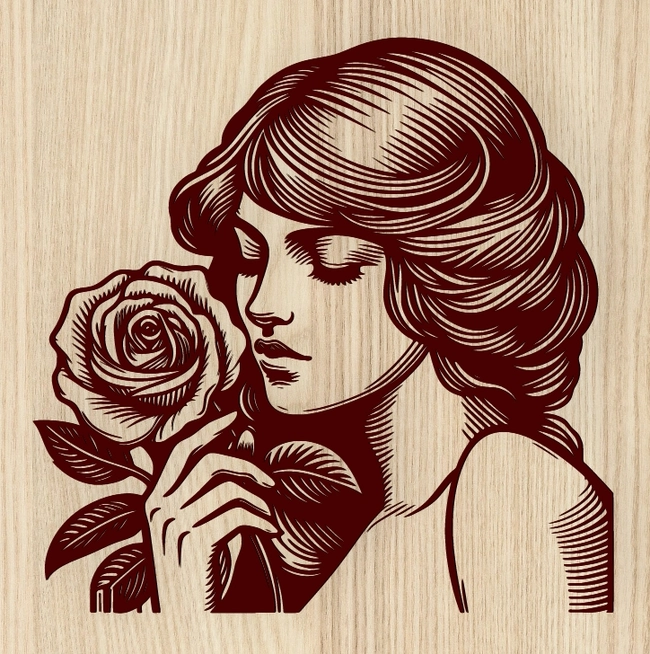 Girl And Rose L0000013 file cdr and dxf free vector download for laser engraving machines