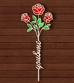 Rose with word E0024752 file cdr and dxf pdf free vector download for Laser cut