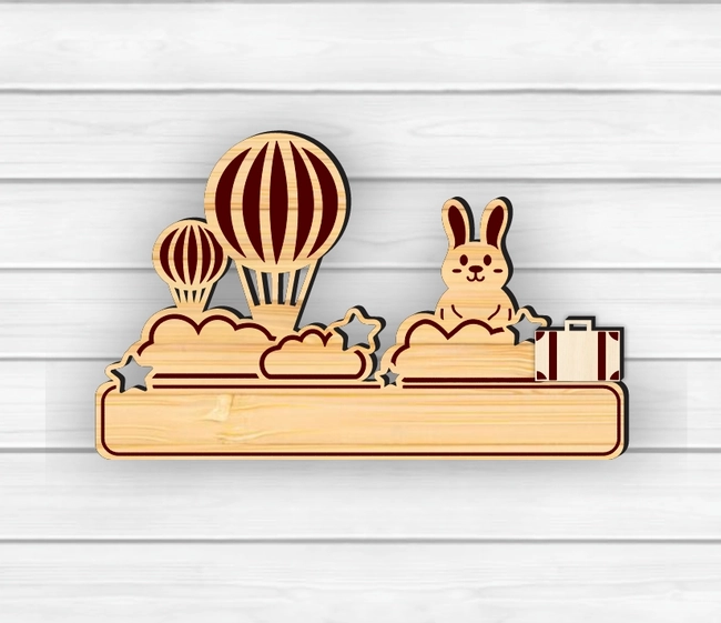 Air Balloon And Rabbit Children's Coat Rack L0000356 file cdr and dxf pdf free vector download for laser cut