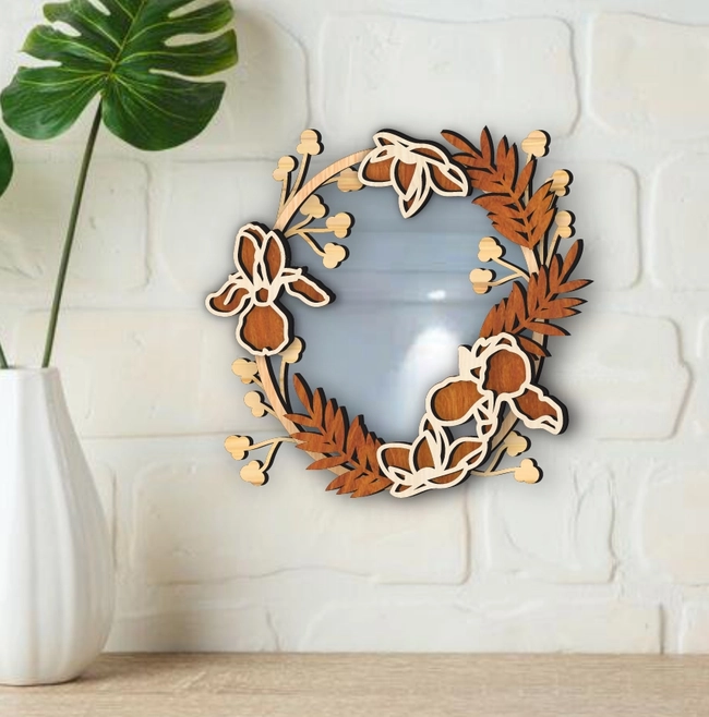 Flowers Mirror Frame L0000326 file cdr and dxf pdf free vector download for laser cut