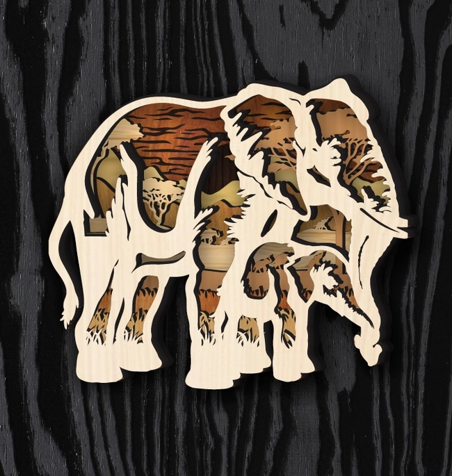 Multilayer Elephant L0000333 file cdr and dxf pdf free vector download for laser cut