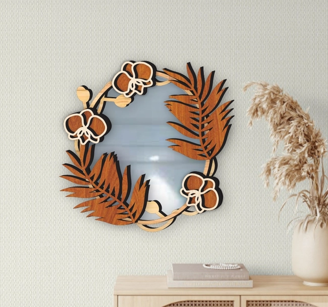 Orchid Mirror Frame L0000324 file cdr and dxf pdf free vector download for laser cut