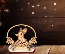 Wooden bunny with floral E0024812 file cdr and dxf pdf free vector download for laser cut