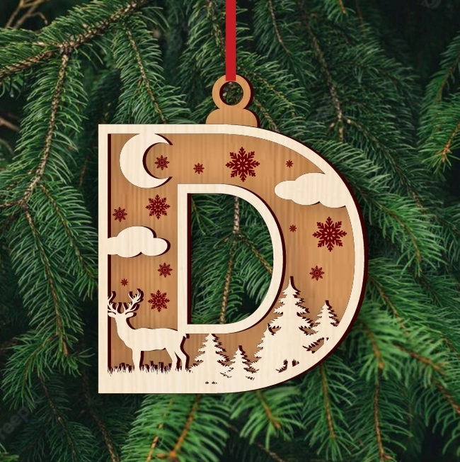 alphabet d christmas ornament l0000867 file cdr and dxf pdf free vector download for laser cut
